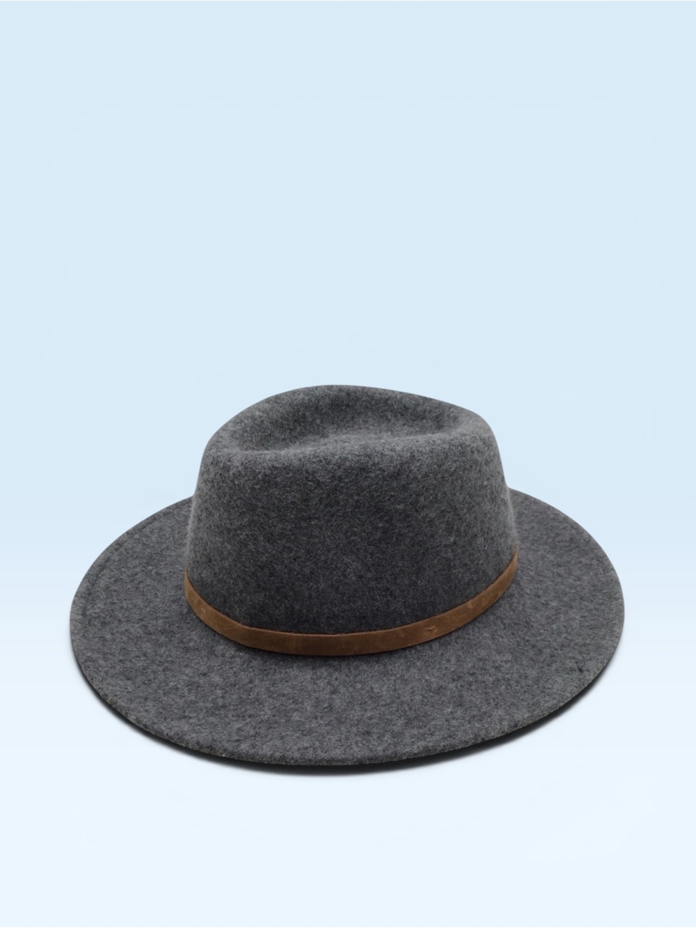 Frye Gray Wool Wide-Brim Fedora Hat With Brown Leather Band